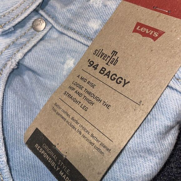 Levi's Silver Tab ‘94 Baggy Jeans‎ Sz 29 Light Wash Mid Rise Ripped Straight NWT - Picture 5 of 10